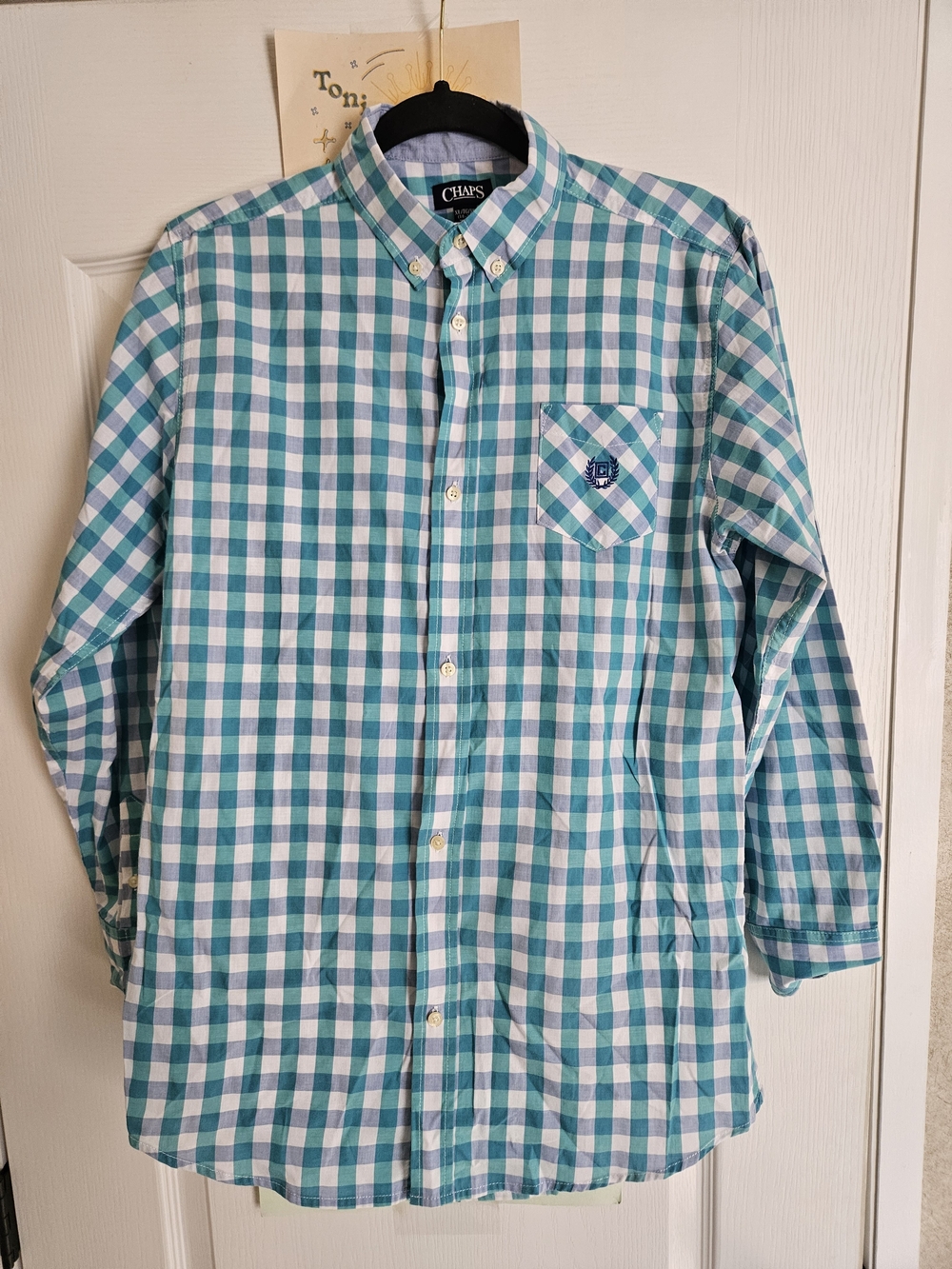 Chaps Men’s Teal & White Gingham Button-Down Shirt